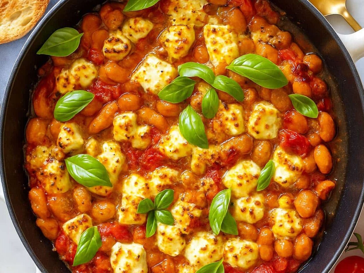 Butter beans recipe with feta and fresh basil.