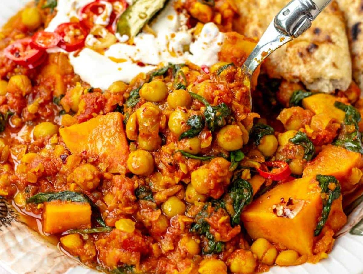 Cozy one pot turmeric chickpea stew perfect for a healthy Mediterranean inspired dinner.