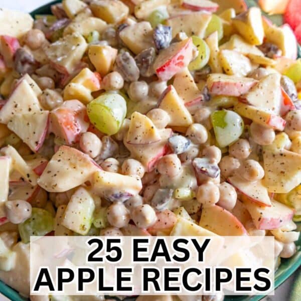 Easy apple recipes with chickpea apple salad on a green plate.