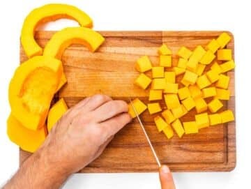 Step 1 Chopped butternut squash ready to cook for butternut squash chickpea curry.