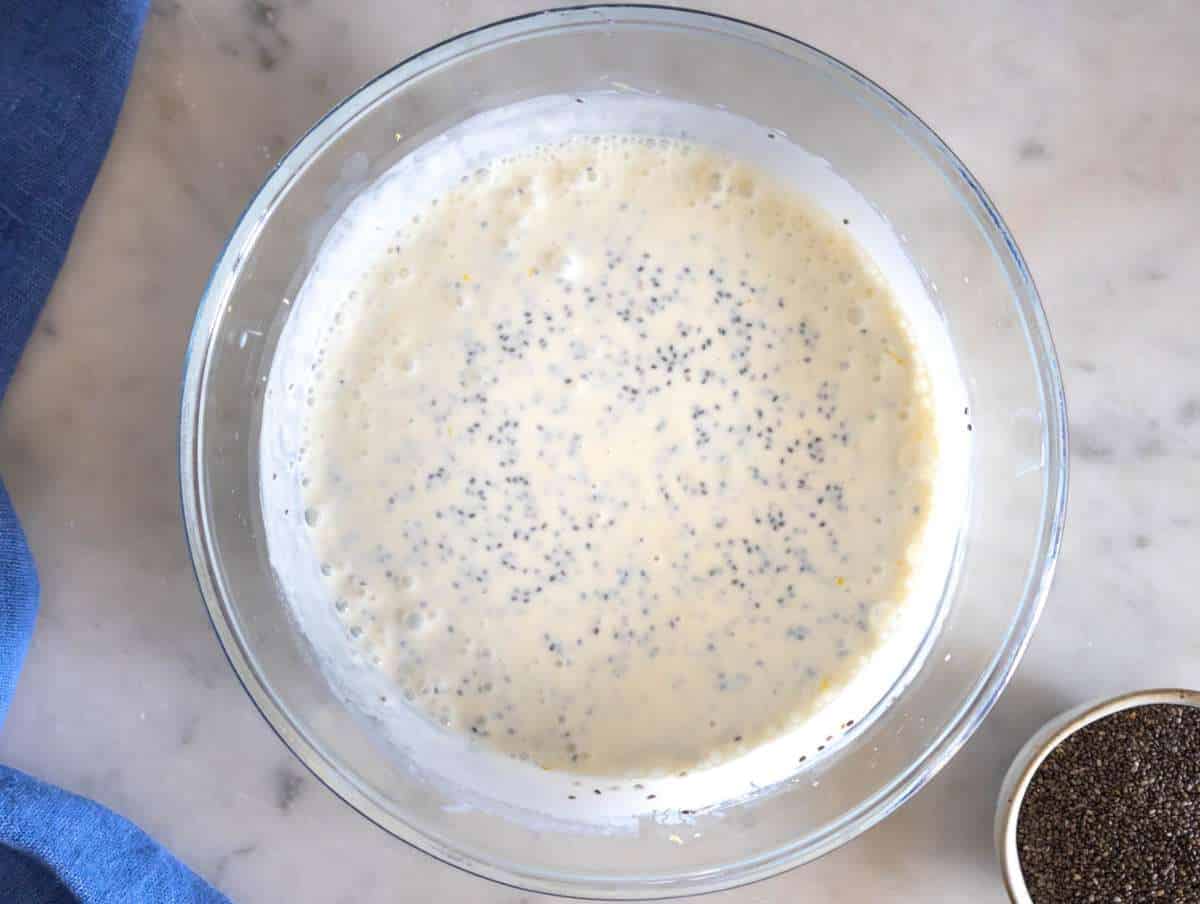 Step 2 Stirring chia seeds into creamy yogurt mixture before chilling for overnight breakfast.