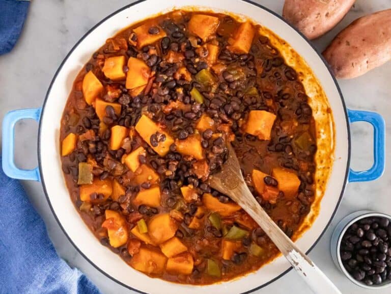 Step 3 image – Simmering the chili until sweet potatoes are tender and flavors combine.
