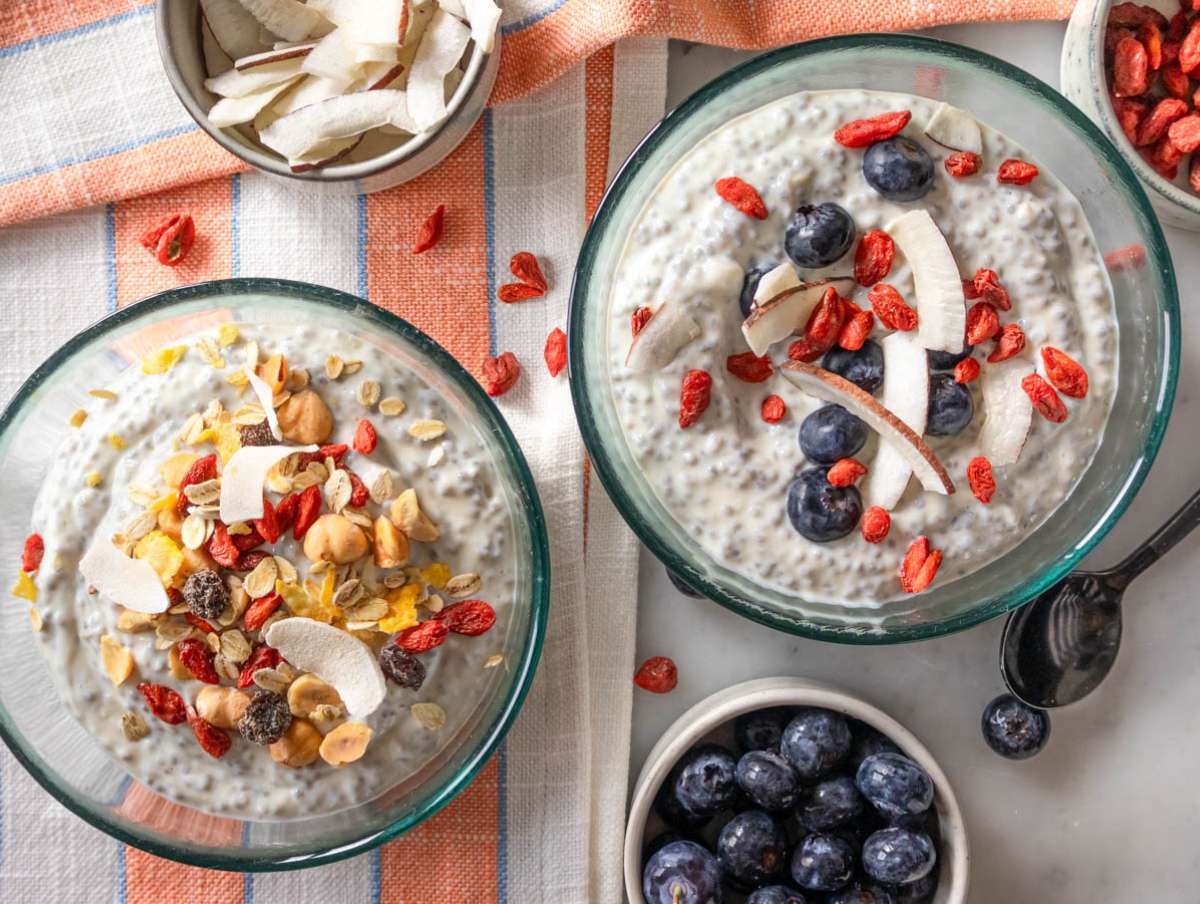 Step 4 Greek yogurt chia pudding with berries and granola perfect for healthy breakfast.