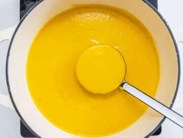 Step 4 Roasted pumpkin coconut milk and broth blended together into a creamy smooth soup.