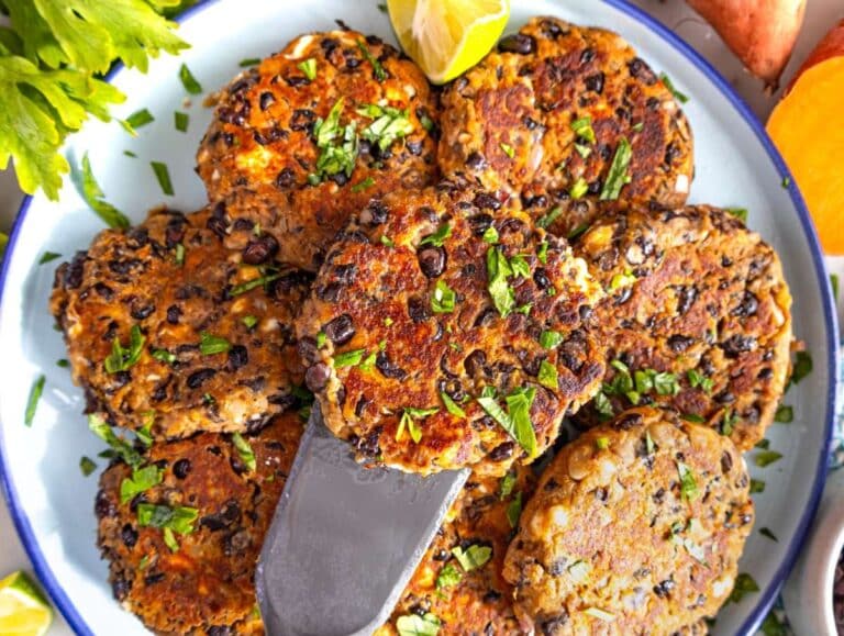 Step 4 Serving warm black bean patties with Greek yogurt and lemon for a balanced meal.