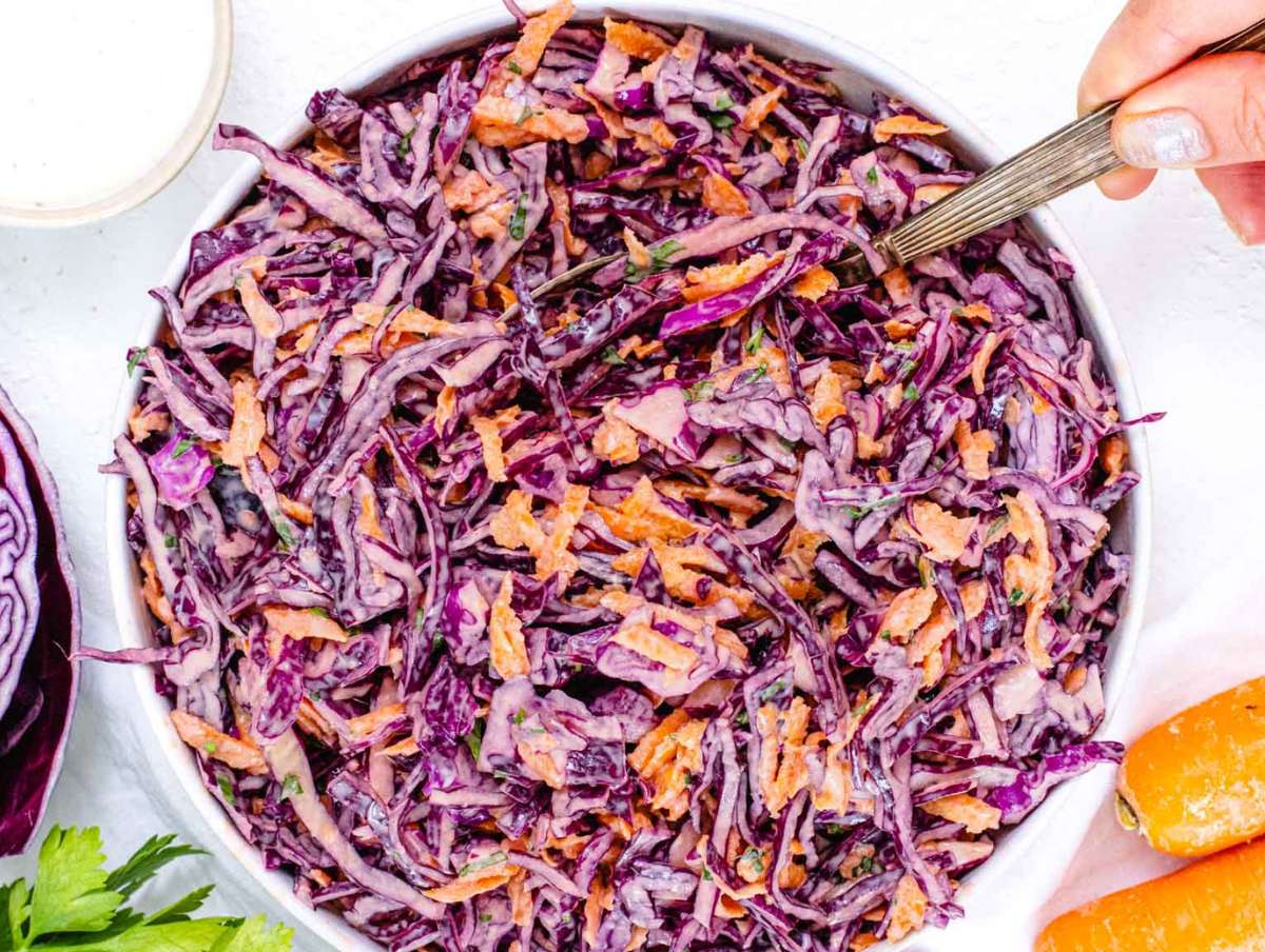 Step 4 Tossed Greek Yogurt Cabbage Slaw ready to chill and serve fresh.