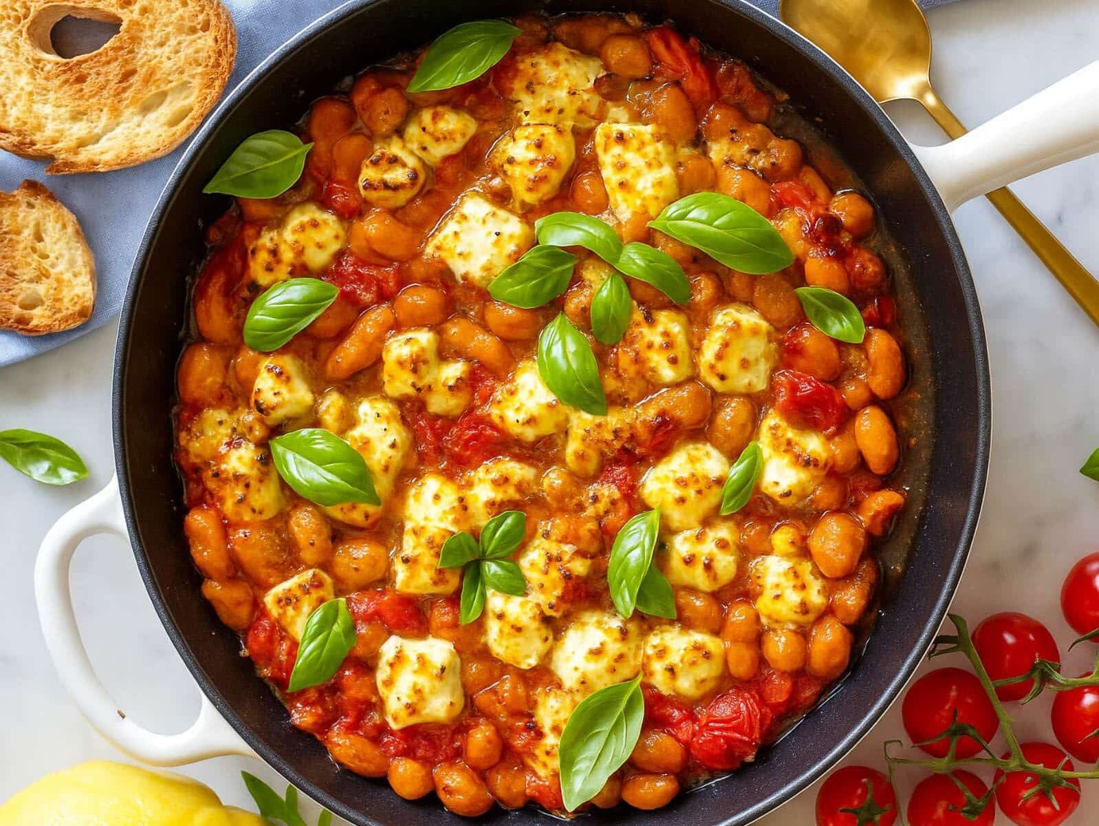 Butter beans recipe with feta and fresh basil.