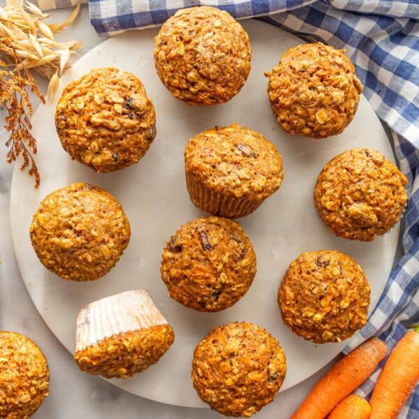 Healthy carrot muffins arranged on table for an easy clean eating breakfast.