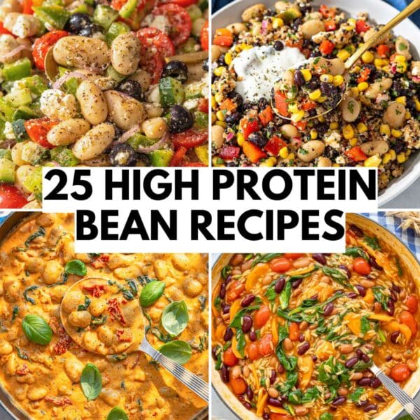 High protein bean recipes with one pots, bowls and salads.
