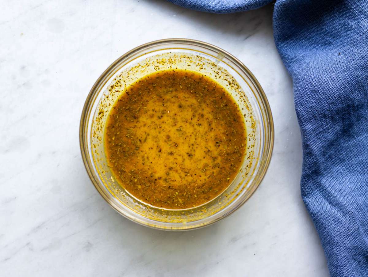 Step 1 golden stir fry sauce in a bowl ready for cooking.