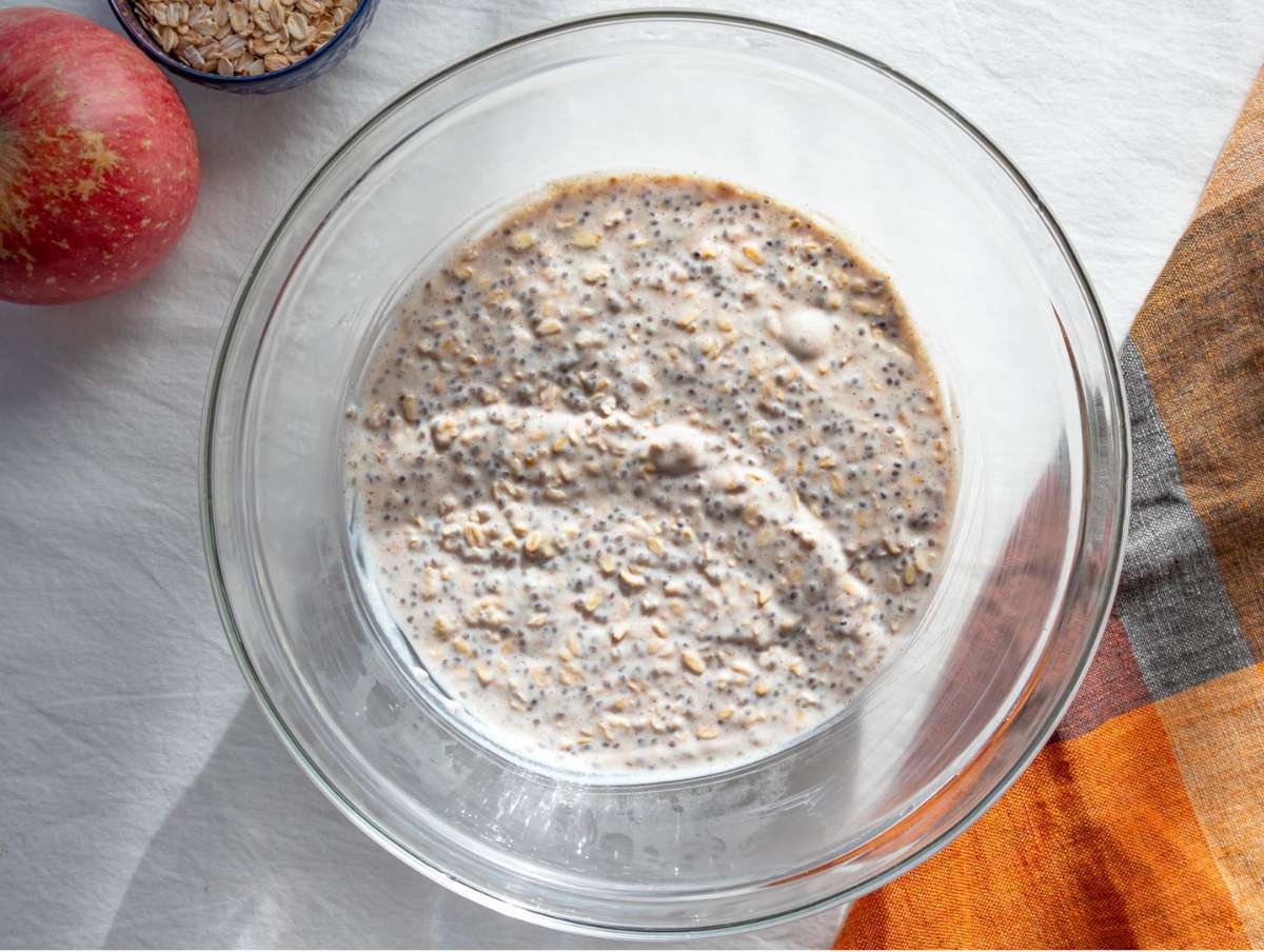 Step 3 Apple cinnamon overnight oats in a bowl the morning after.