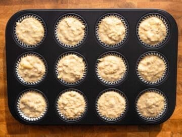 Step 3 Filling muffin pan with banana oatmeal batter before baking.