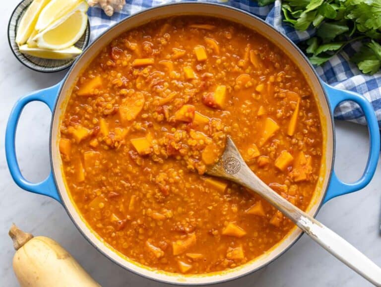 Step 3 Finished pot of curried red lentil soup ready to serve.