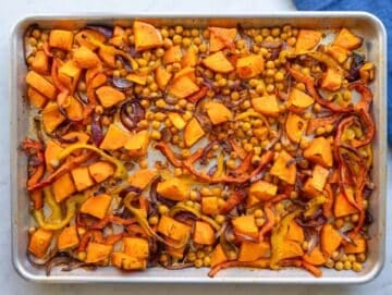 Step 3 Step roast sweet potatoes and veggies until tender on large sheet pan.