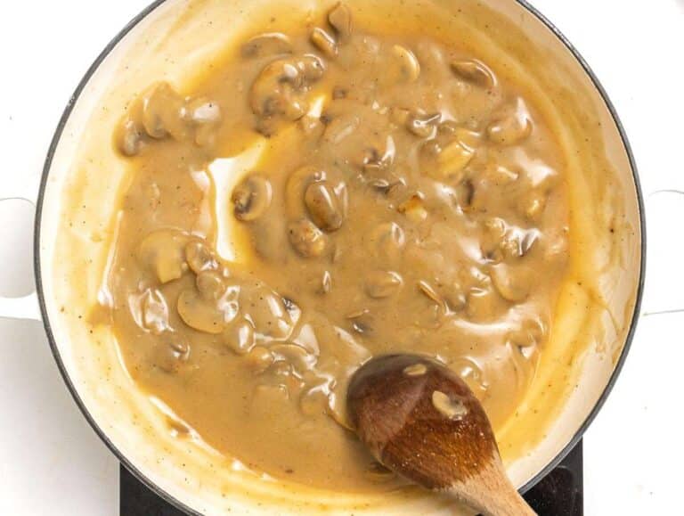 Step 4 Creamy mushroom sauce in a skillet just made.