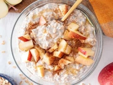 Step 4 Stirring chilled overnight oats before serving with fruit and a drizzle of honey.
