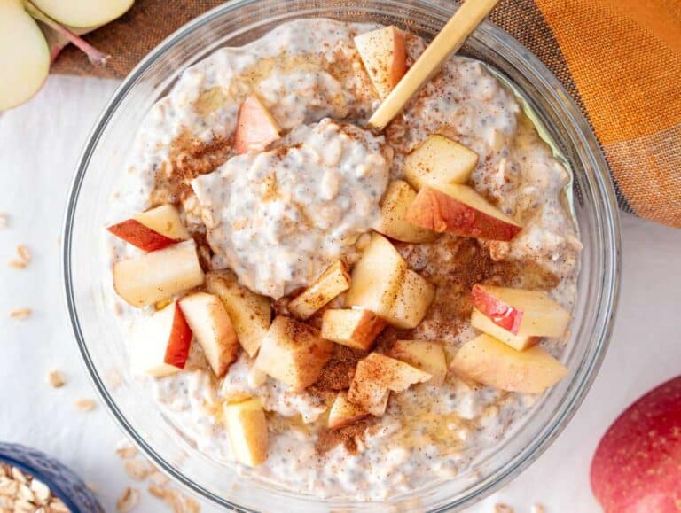Step 4 Stirring chilled overnight oats before serving with fruit and a drizzle of honey.