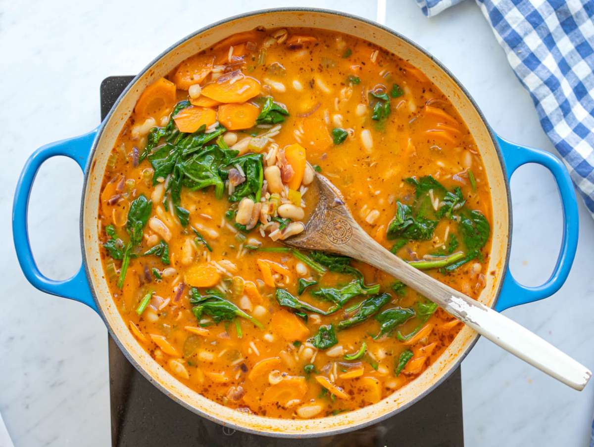 Step four finish with spinach stirring until wilted.