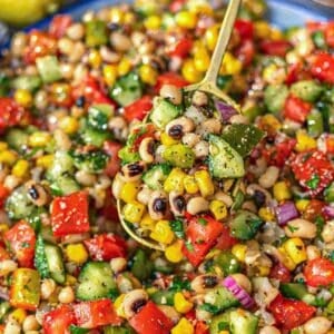 Black eyed pea salad recipe with Mediterranean ingredients fresh colorful and healthy.