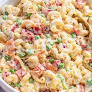 Feature image creamy Greek yogurt macaroni salad light fresh and perfect for make ahead lunches.
