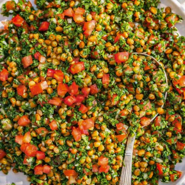 Mediterranean chopped lentil salad healthy colorful and perfect for everyday Mediterranean style eating.