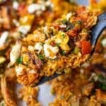 One pan Vegetable Paella baked in the oven for simple weeknight cooking.