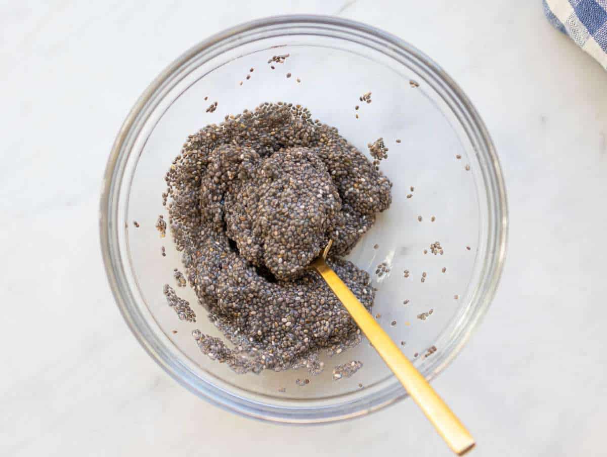 Step 1 Mixing chia seeds and water to make a chia gel.