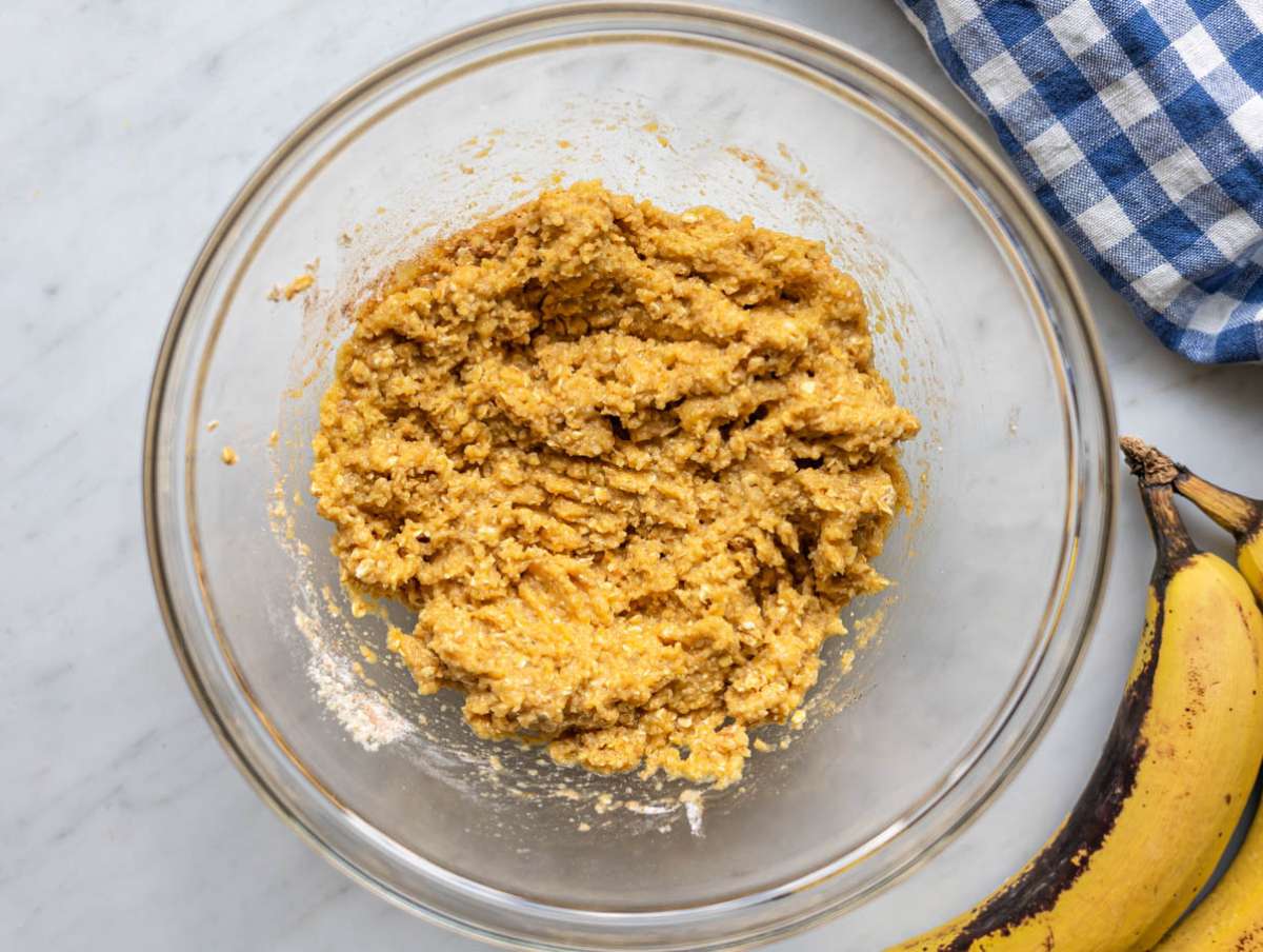 Step 2 Mixing almond flour oats and banana to form thick cookie dough.