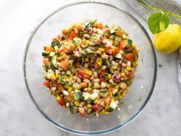 Step 3 Chopped vegetables added to bowl with black eyed peas and dressing.