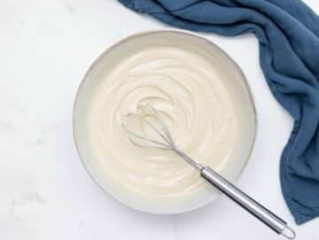 Step 3 Whisking Greek yogurt dressing smooth and creamy in small bowl.