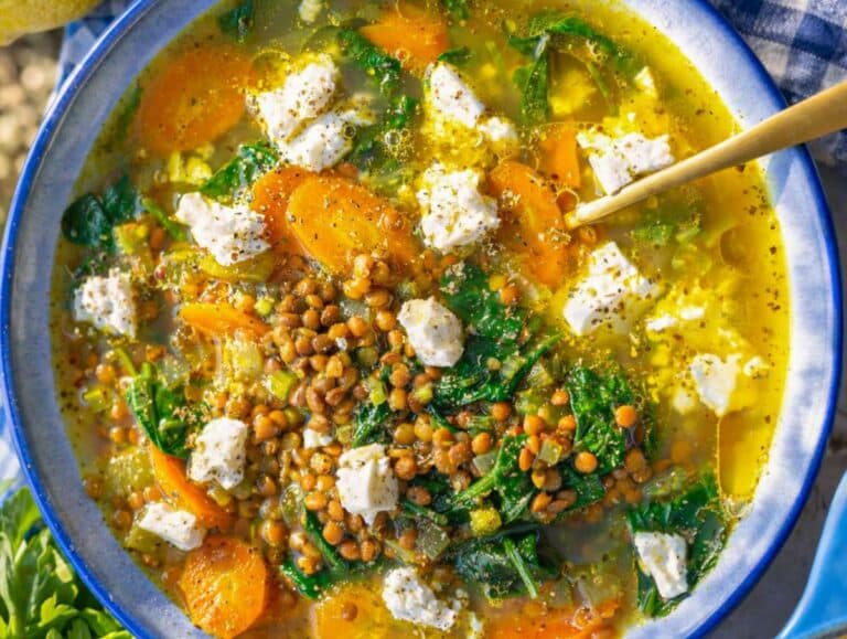 Step 4 Finishing lemon lentil soup with spinach lemon zest and juice.