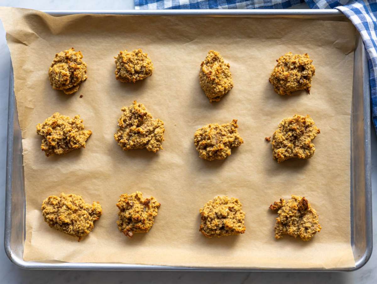 Step 4 Freshly baked healthy banana cookies cooling on baking sheet.