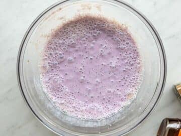 Step 1 Blended blueberry yogurt mixture smooth and purple in a mixing bowl.