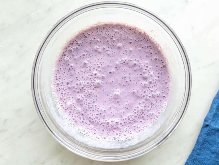 Step 1 Blueberries, yogurt, and milk blended together into a smooth light purple mixture.