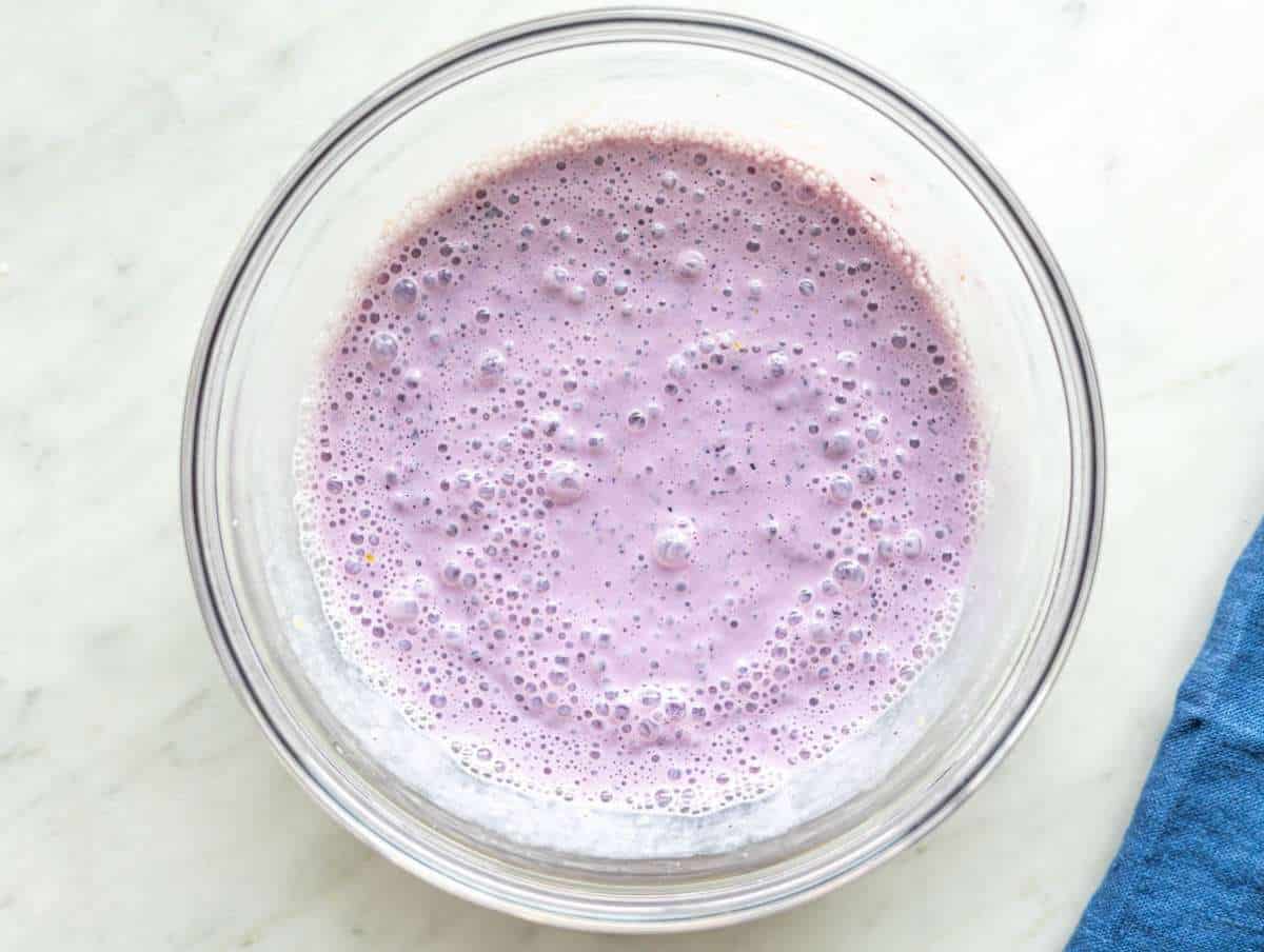 Step 1 Blueberries, yogurt, and milk blended together into a smooth light purple mixture.