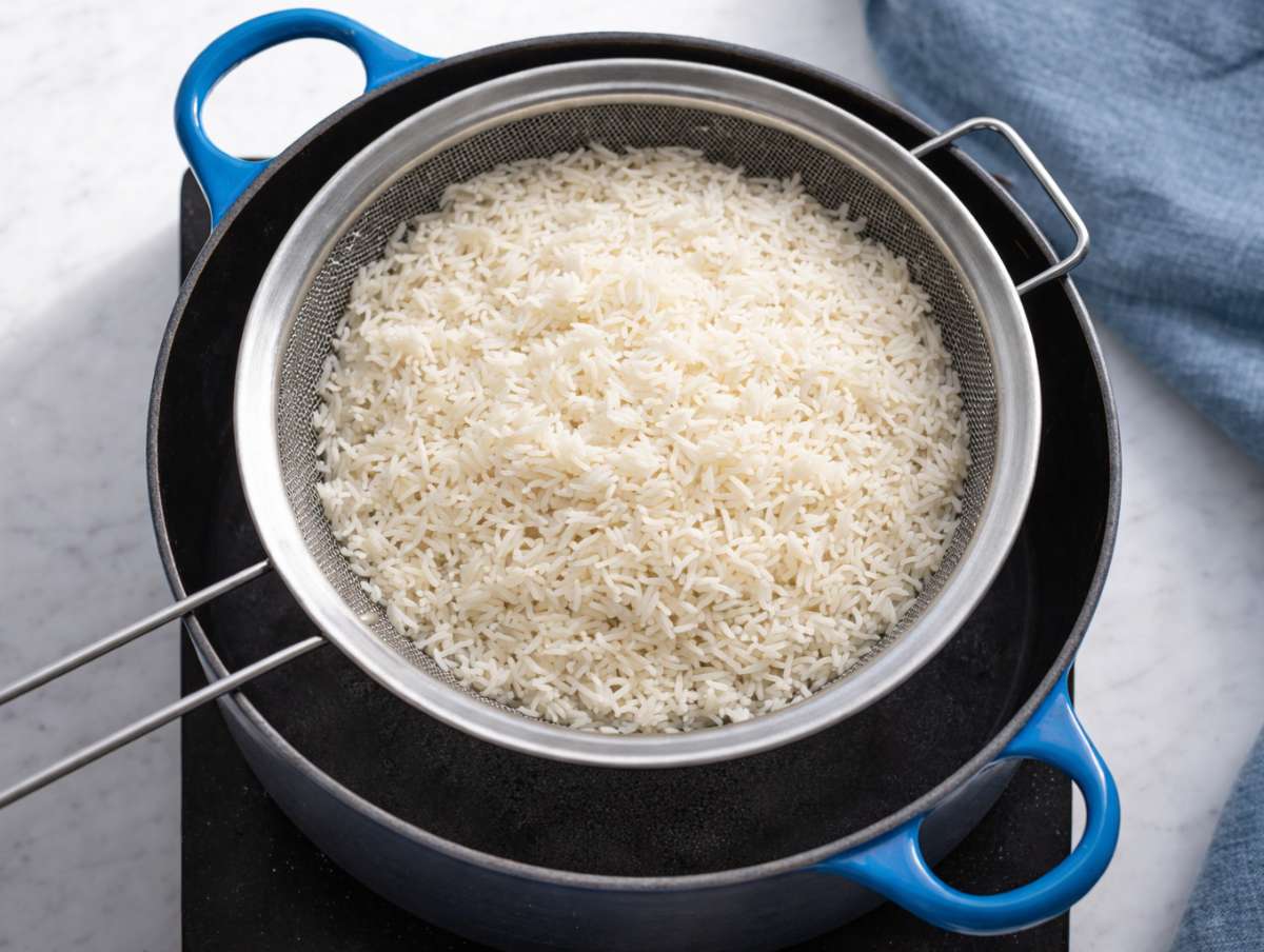 Step 1 Boiled basmati rice in a fine mesh sift.