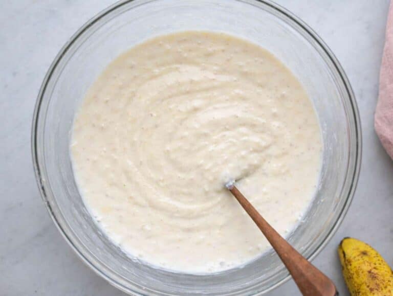 Step 1 Ripe banana mashed smooth and whisk with greek yogurt and milk.