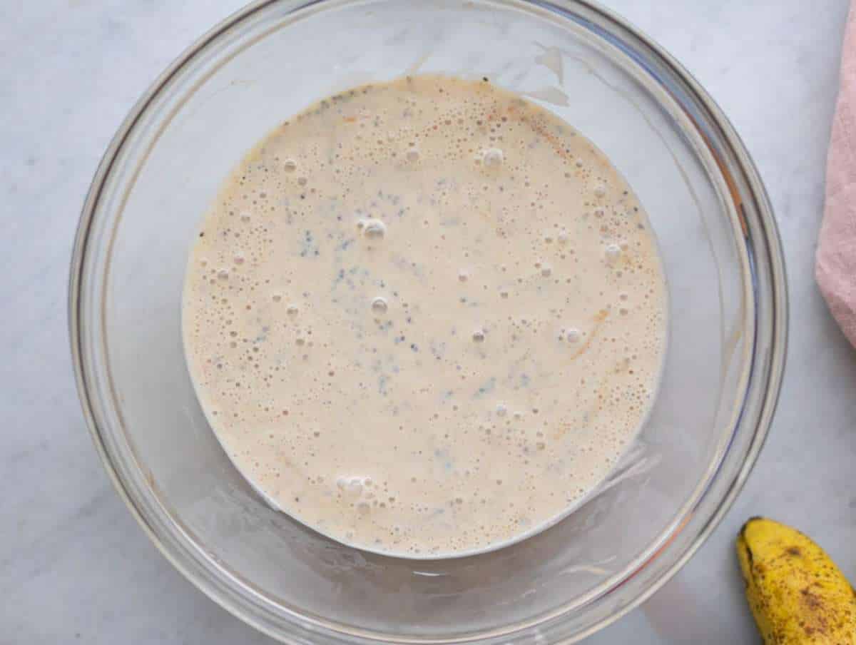 Step 2 Chia seeds whisked into yogurt and banana mixture until evenly combined.