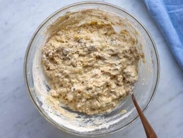 Step 3 Dry ingredients added to wet batter with oats and flour visible.