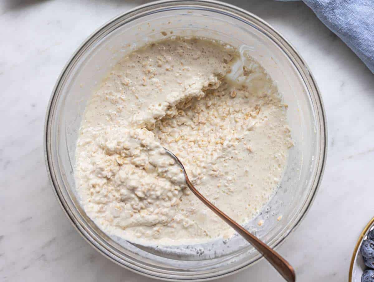 Step 3 Oats after resting overnight spooned to show creamy texture.