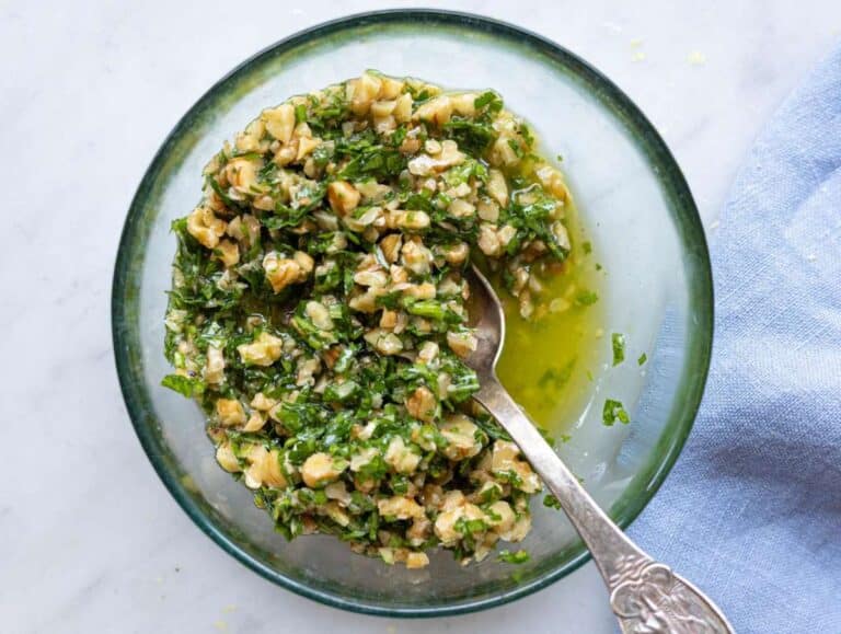 Step 5 Hand chopped walnuts parsley and lemon mixed into a coarse gremolata.
