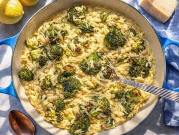 Step 5 Roasted broccoli folded into creamy orzo just before serving.