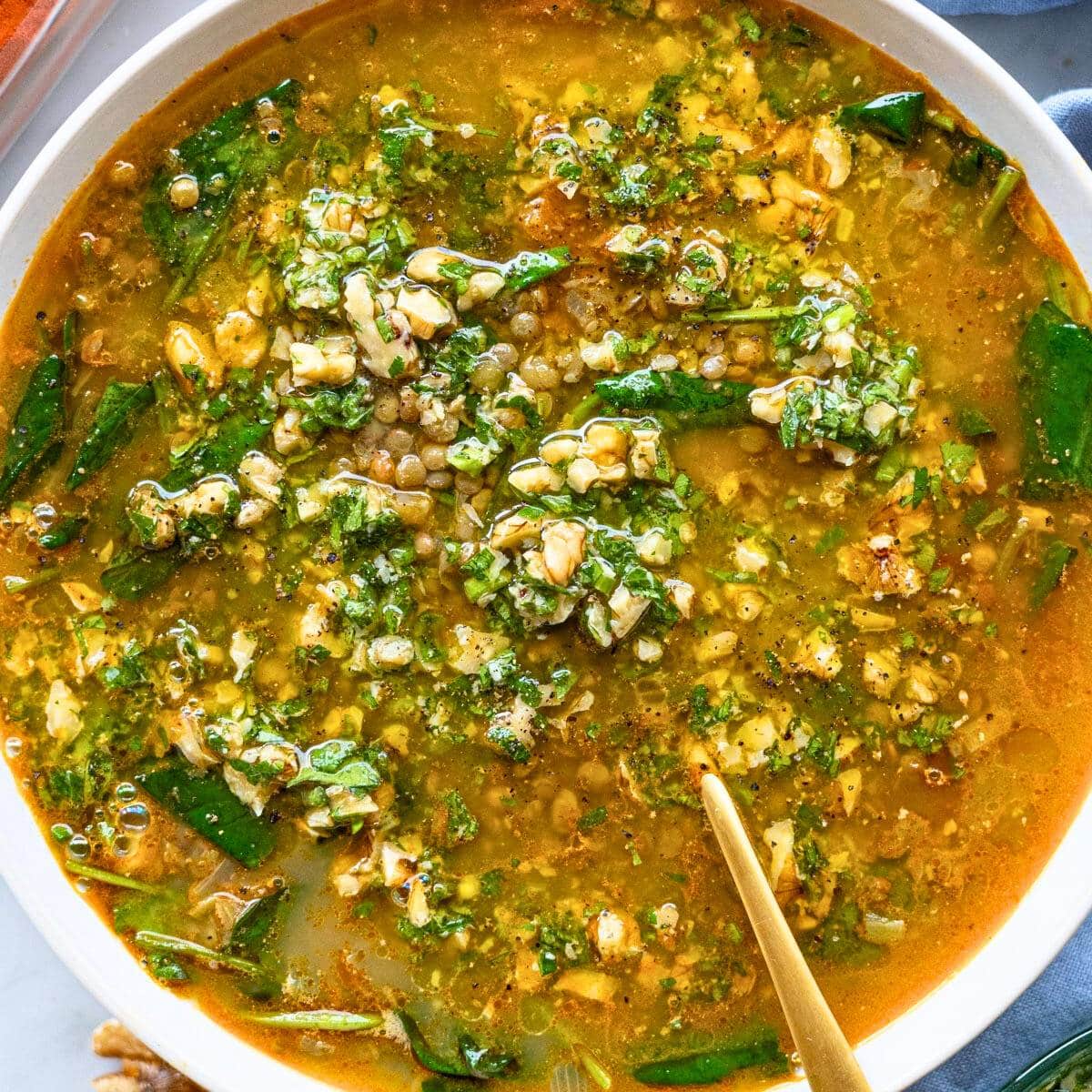 Easy Lentil Soup With Smashed Walnuts-image