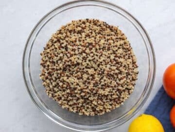 Step 1 Store-bought steamed quinoa in a large mixing bowl.