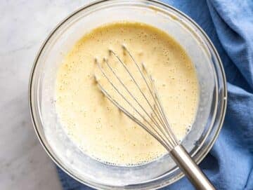 Step 2 Banana mixture whisked with yogurt, milk, egg, and honey.