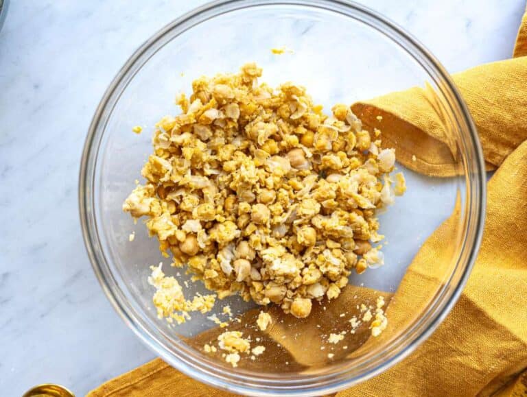 Step 2 Chickpeas mashed with fork in large mixing bowl.