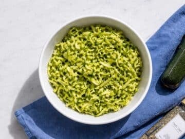 Step 2 Hands squeezed salted zucchini to remove excess water.
