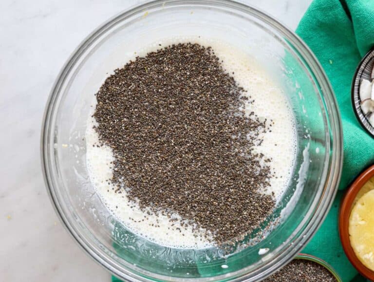 Step 2 Stirring chia seeds into creamy yogurt mixture.
