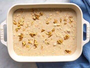 Step 3 Batter poured into baking dish with nuts on top.
