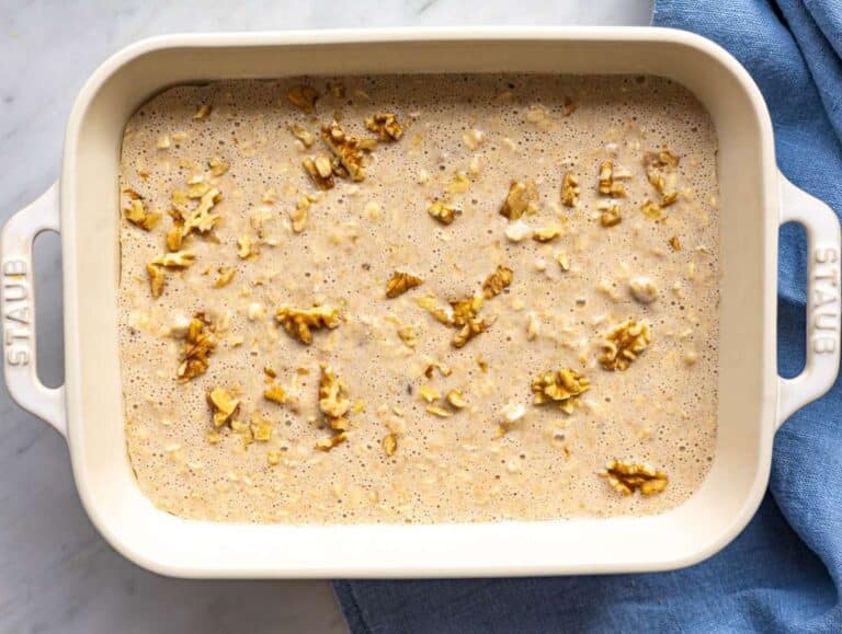 Step 3 Batter poured into baking dish with nuts on top.